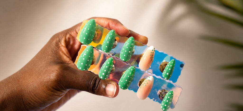 Green Polka Dot w/ French Tip Accent Press-On Set Medium